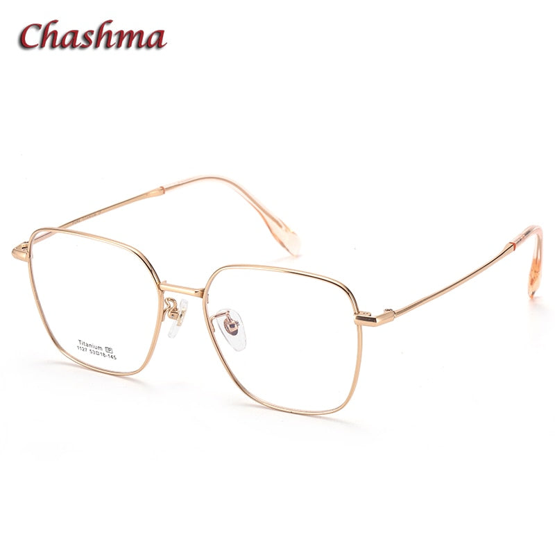 Chashma Ochki Unisex Full Rim Square Titanium Eyeglasses 1127 Full Rim Chashma Ochki Gold  