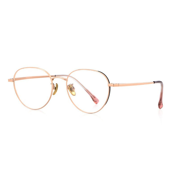 Handoer Women's Full Rim Irregular Round Titanium Eyeglasses T3927 Full Rim Handoer Black Rose Gold  