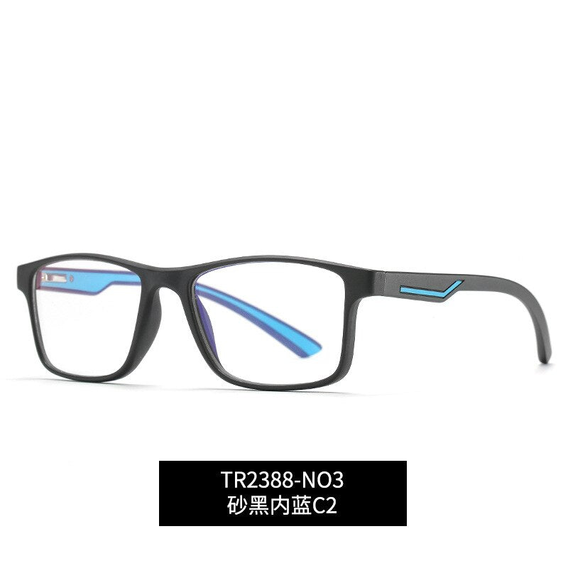 Men's Tr 90 Full Rim Square Frame Eyeglasses Anti Blue Light Full Rim Bclear black blue C 2  
