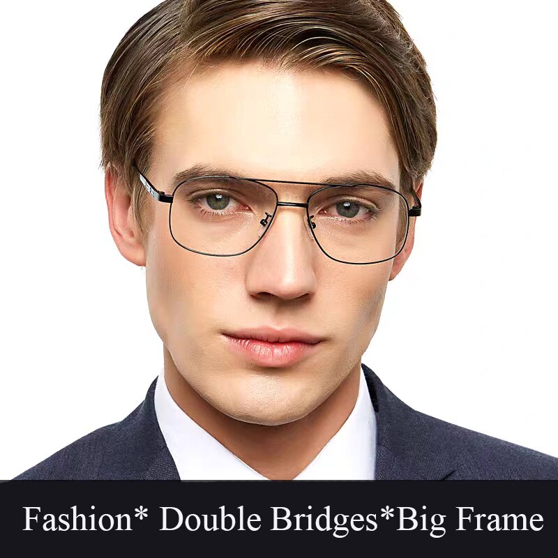 Men's Double Bridge Full Rim Alloy Frame Eyeglasses N2256 Full Rim Bclear   