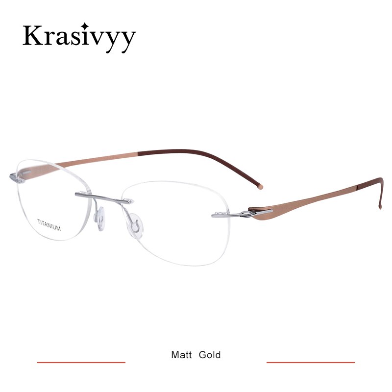 Krasivyy Women's Rimless Oval Titanium Screwless Eyeglasses Kr16030 Rimless Krasivyy Matt Gold  