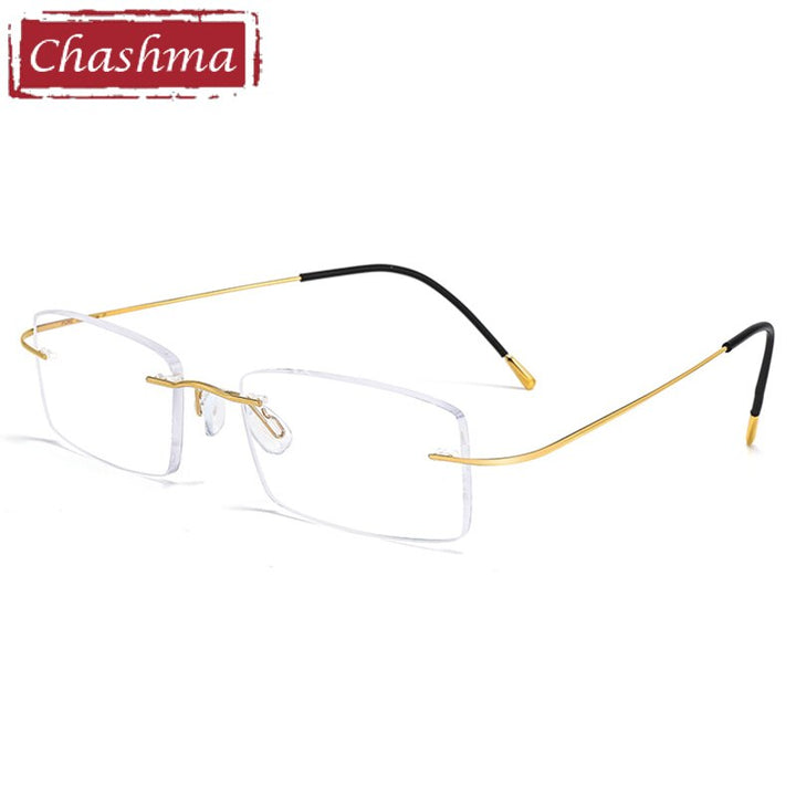 Chashma Ottica Unisex Rimless Square Titanium Eyeglasses 8040 Rimless Chashma Ottica Gold  