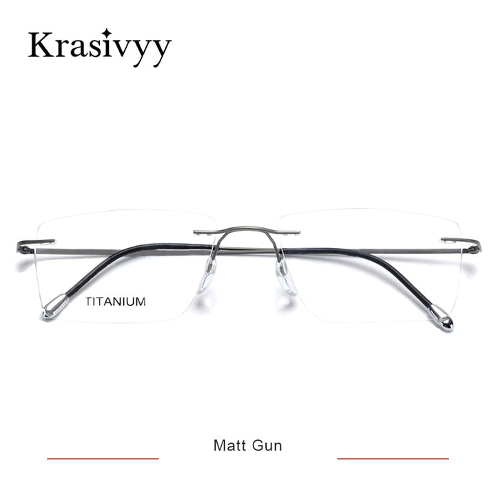 Krasivyy Unisex Rimless Square Titanium Eyeglasses Kr16011 Rimless Krasivyy Matt Gun  
