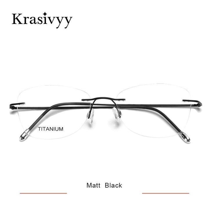 Krasivyy Unisex Rimless Square Titanium Eyeglasses Kr16013 Rimless Krasivyy Matt Black  