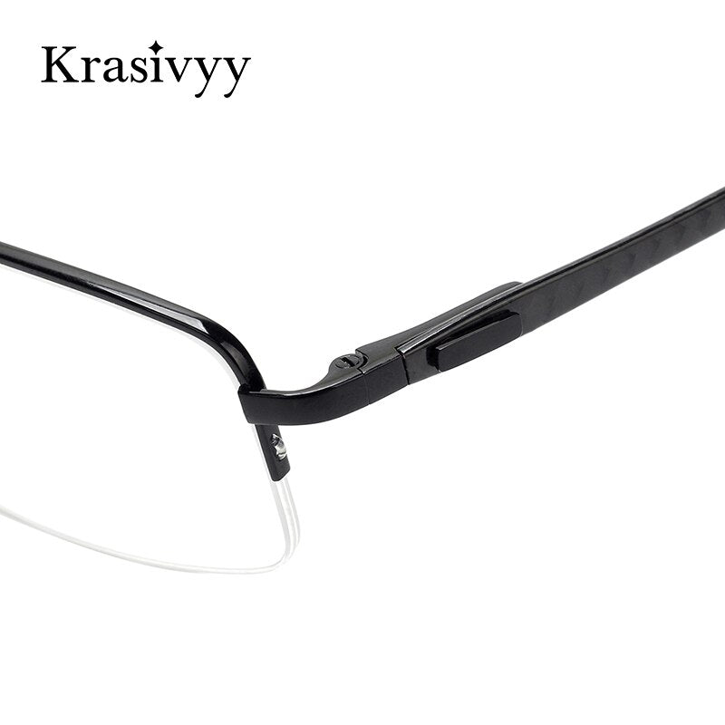 Krasivyy Men's Semi Rim Rectangle Square Carbon Fiber Titanium Eyeglasses Krb046 Semi Rim Krasivyy   