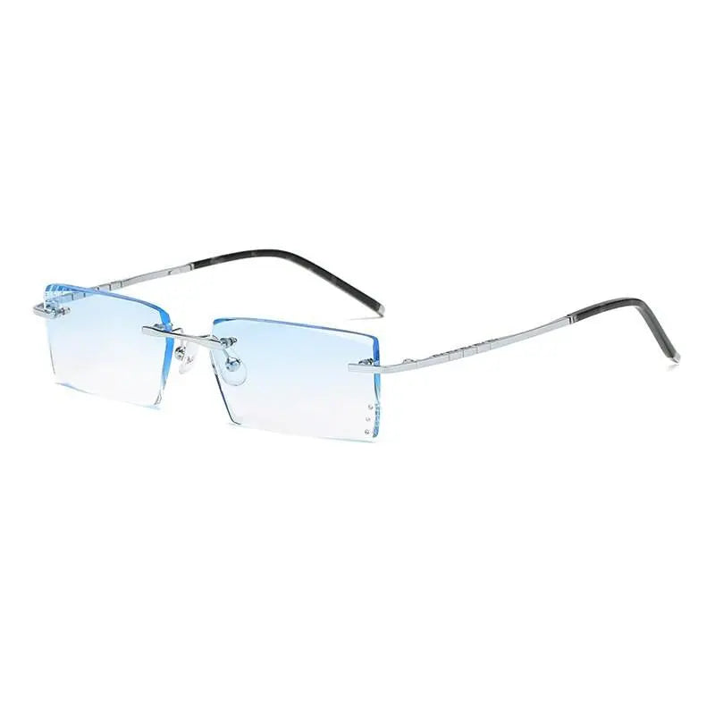 Zirosat 58076 Unisex Eyeglasses Alloy Titanium Square Rimless - Silver diamond cut