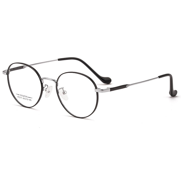 KatKani Unisex Full Rim Round Titanium Alloy Two Tone Frame Eyeglasses Ac017 Full Rim KatKani Eyeglasses Black Silver  