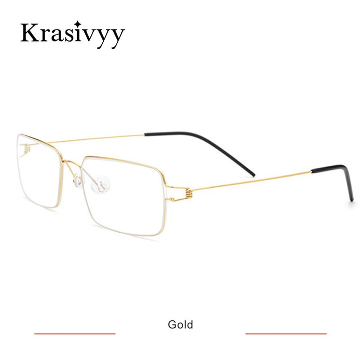 Krasivyy Men's Full Rim Square Screwless Titanium Alloy Eyeglasses Kr68606 Full Rim Krasivyy Gold  