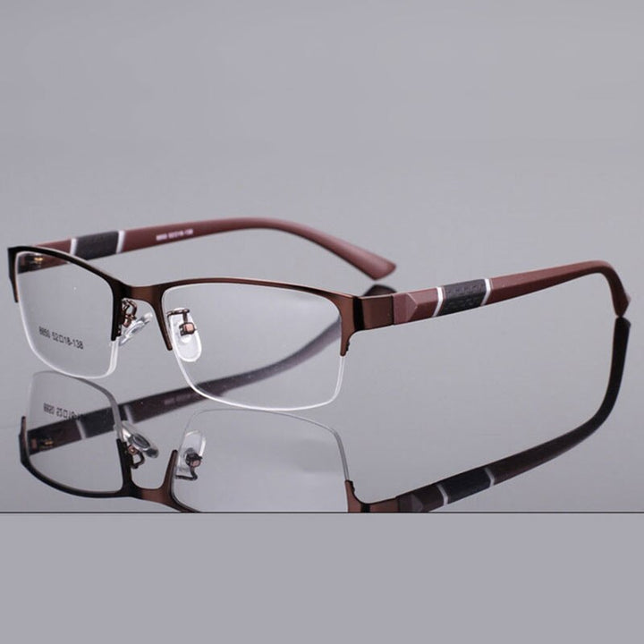 Unisex Half Rim Alloy Tr 90 Temple Eyeglasses 2531 Semi Rim Bclear Auburn  