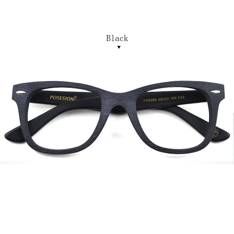 Hdcrafter Men's Full Rim Round Square Handcrafted Wood Frame Eyeglasses Ps6099 Full Rim Hdcrafter Eyeglasses Black  
