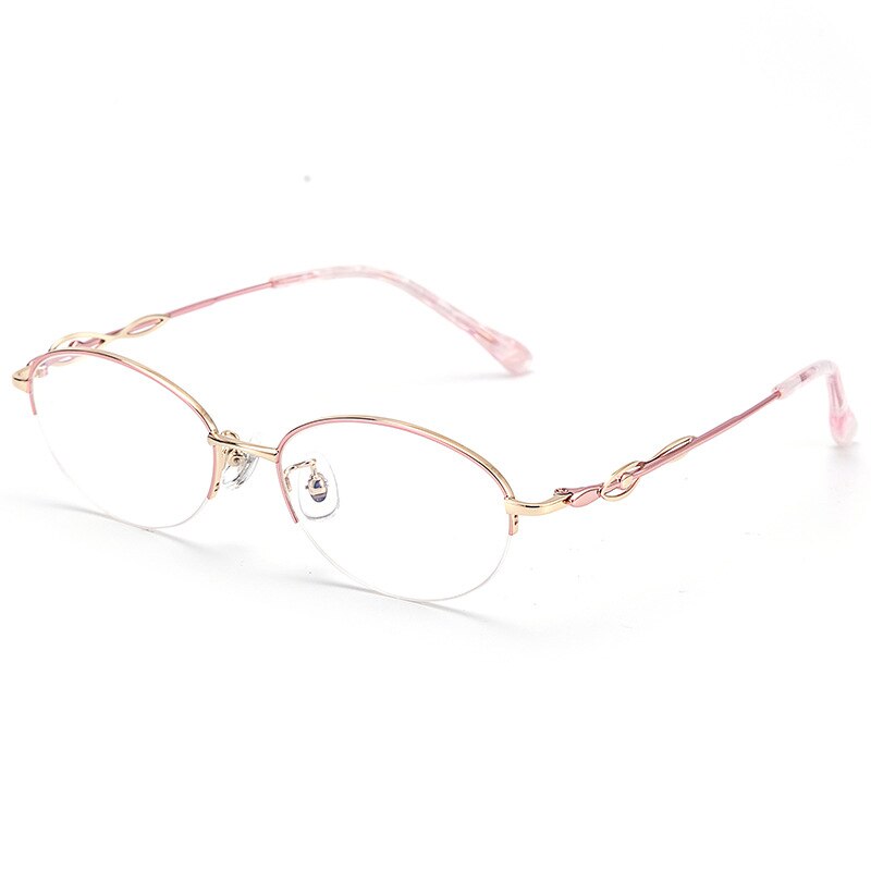 Women's Oval Semi Rim Alloy Eyeglasses Yy1128 Semi Rim Bclear Pink gold  