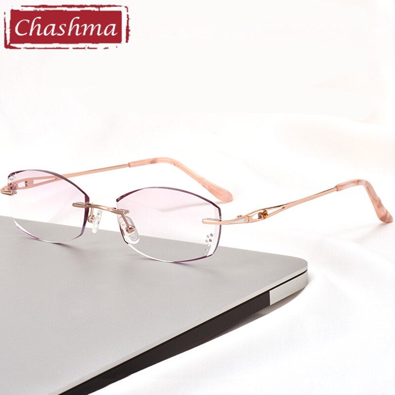 Women's Titanium Frame Diamond Trimmed Rimless Eyeglasses 99101a Rimless Chashma Default Title  