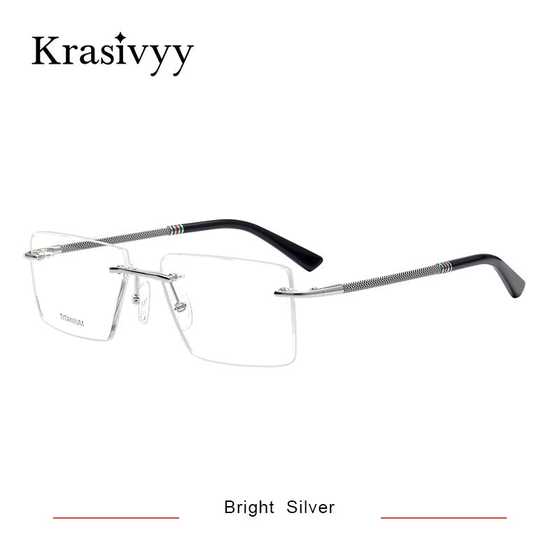 Krasivyy Men's Rimless Square Titanium Eyeglasses Kr16057 Rimless Krasivyy Bright Silver  