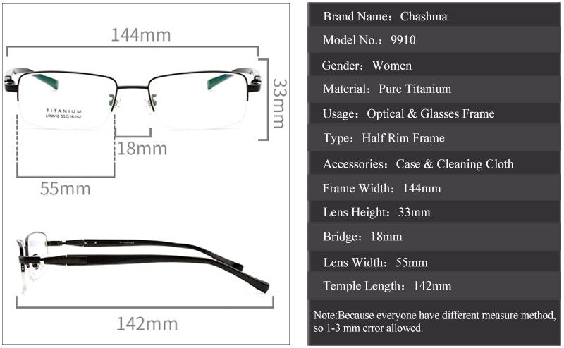 Chashma Ottica Men's Semi Rim Rectangle Square Titanium Eyeglasses Lr9910 Semi Rim Chashma Ottica   