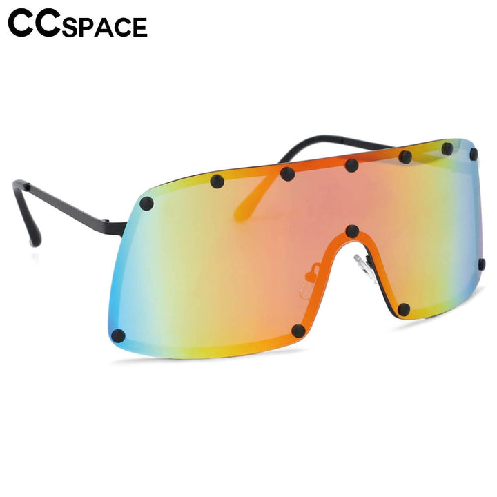 CCSpace Unisex Full Rim Oversized Rivet Goggle One Lens Alloy Frame Sunglasses 53664 Sunglasses CCspace Sunglasses   
