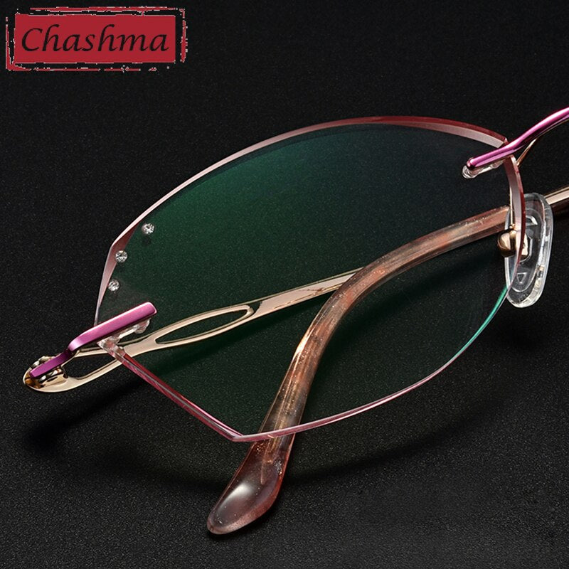 Women's Rimless Rhinestone Titanium Diamond Cut Tinted Lens Eyeglasses 99111 Rimless Chashma   
