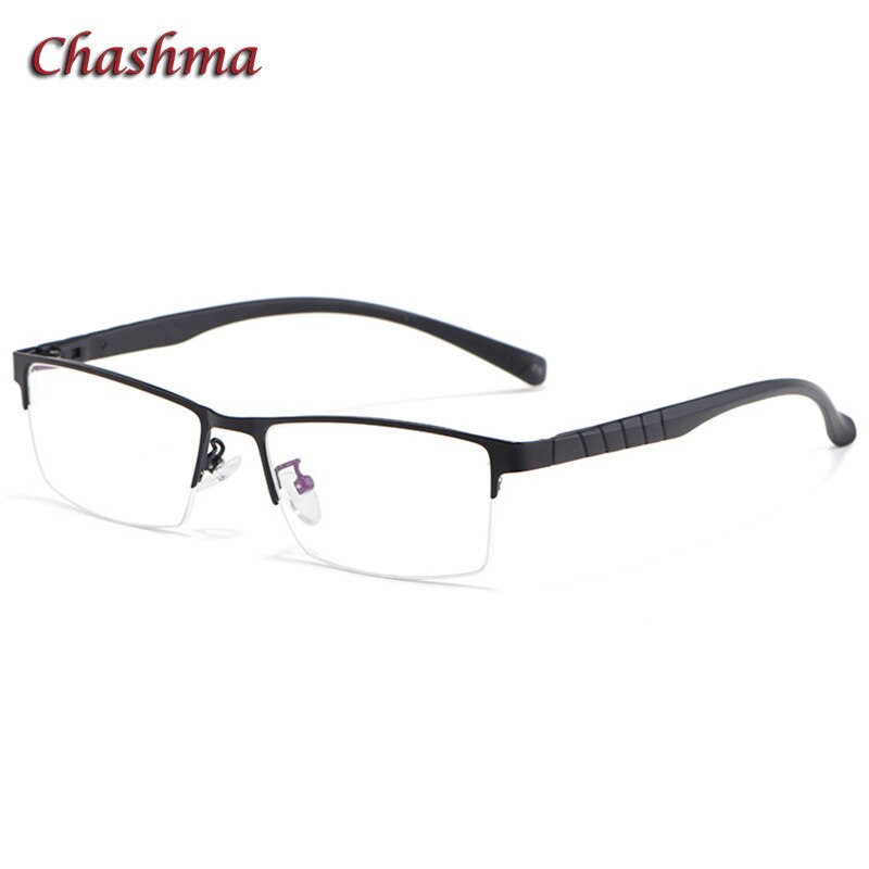 Chashma Ochki Semi Rim Unisex Square Alloy Eyeglasses 89033 Semi Rim Chashma Ochki Bright Black  