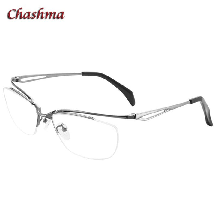 Chashma Ochki Men's Semi Rim Square Titanium Eyeglasses 015 Semi Rim Chashma Ochki Gray  