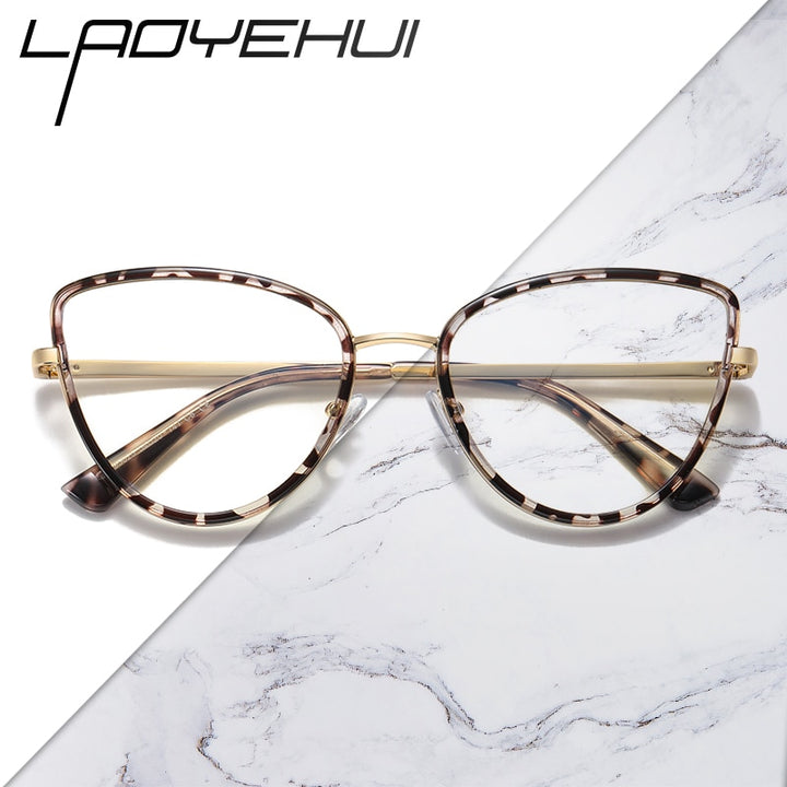 Laoyehui Women's Full Rim Cat Eye Acetate Alloy Myopic Reading Glasses Anti-Blue Khaki 95825 Reading Glasses Laoyehui   