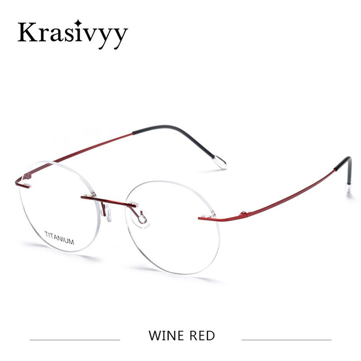 Krasivyy Unisex Rimless Round Titanium Eyeglasses Kr6012 Rimless Krasivyy Wine Red  