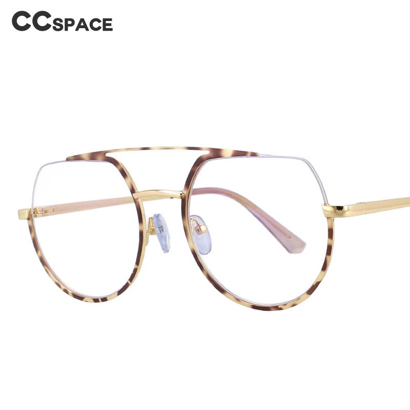 CCSpace Unisex Semi Rim Oversized Round Double Bridge Alloy Frame Eyeglasses 54071 Semi Rim CCspace   
