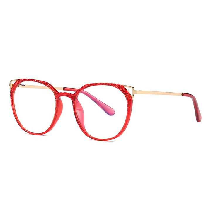 Hotochki Women's Full Rim Round TR-90 Resin Alloy Frame Eyeglasses 2054 Full Rim Hotochki Red  