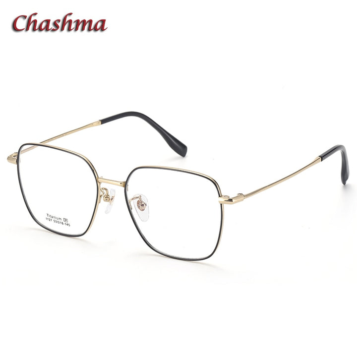 Chashma Ochki Unisex Full Rim Square Titanium Eyeglasses 1127 Full Rim Chashma Ochki Black Gold  