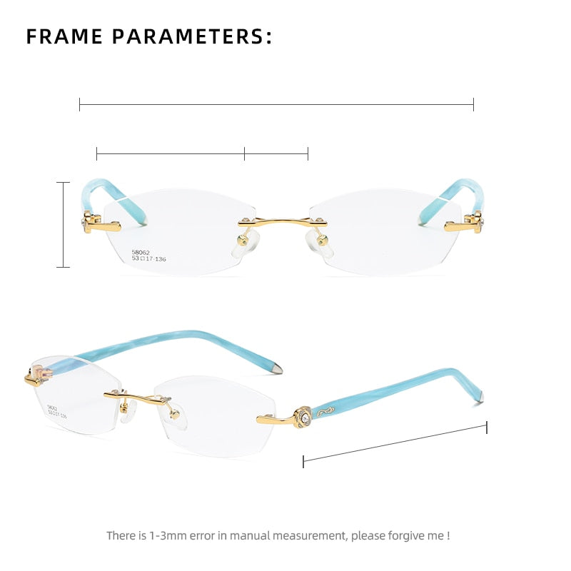 Zirosat 58062 Women's Eyeglasses Alloy Tint Lenses Diamond Cutting Rimless Titanium Rimless Zirosat   