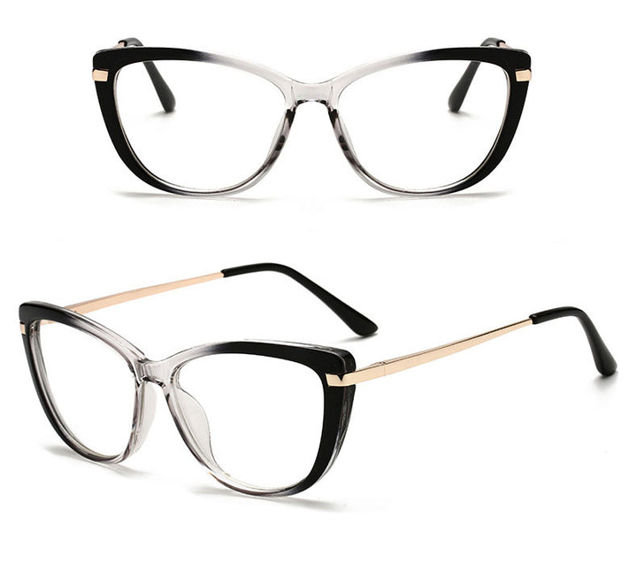 Hotony Unisex Full Rim Cat Eye Alloy Acetate Frame Spring Hinge Eyeglasses 32014 Full Rim Hotony   