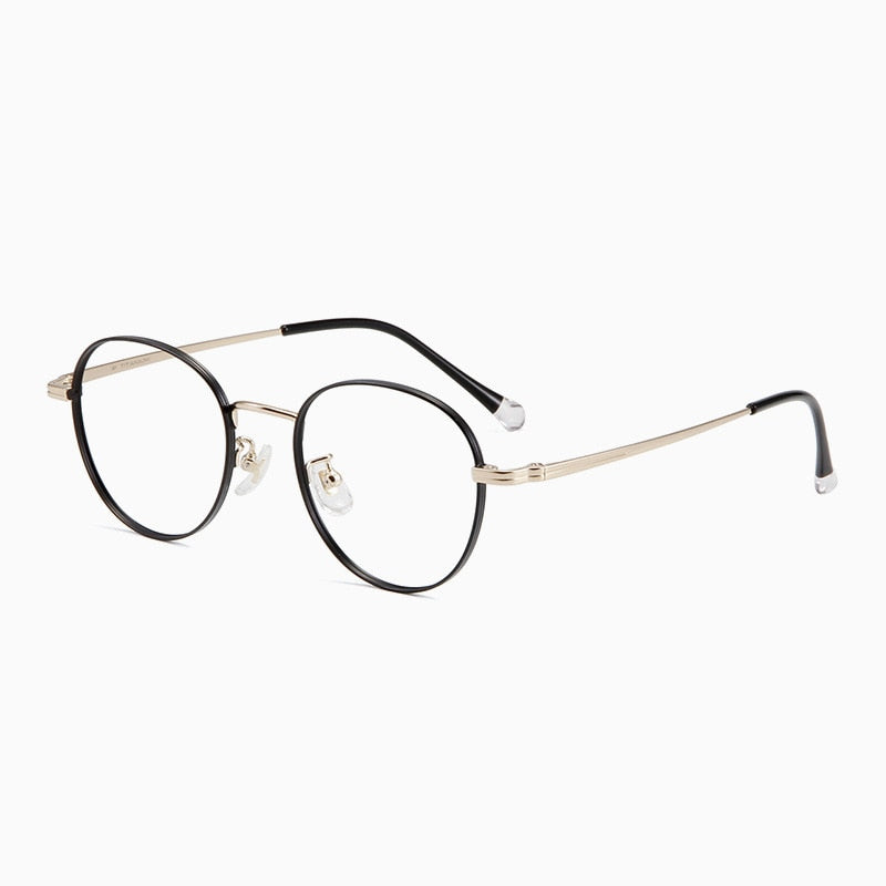 Yimaruili Unisex Full Rim Round Titanium Frame Eyeglasses T8805 Full Rim Yimaruili Eyeglasses Black Gold  