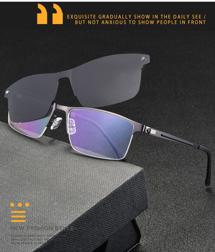 Unisex Eyeglasses Alloy Frame With Magnetic Clip On Sunglasses 94007 Clip On Sunglasses Gmei Optical   