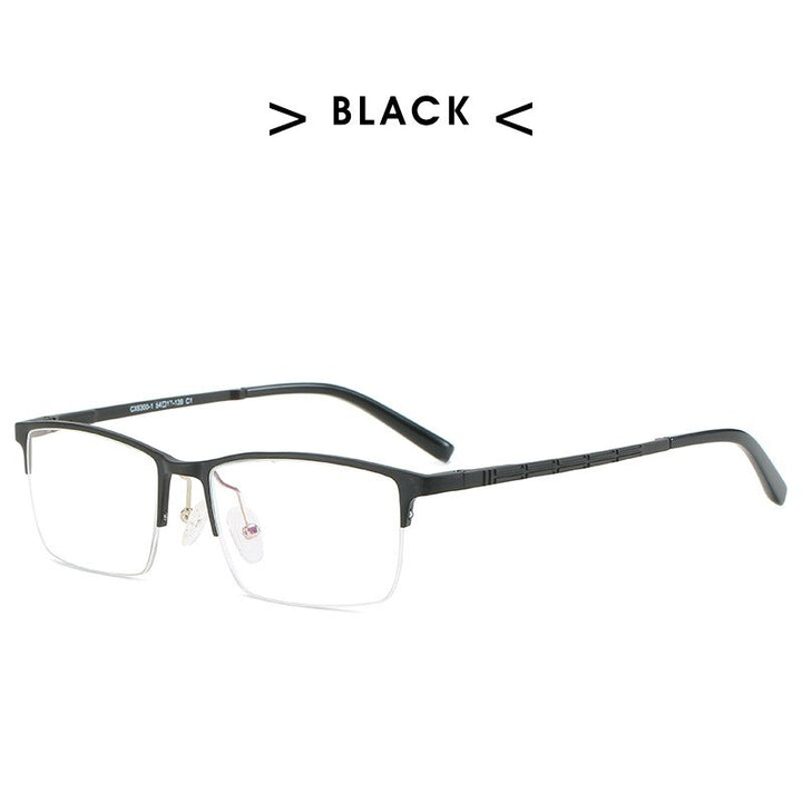 Hdcrafter Men's Semi Rim Rectangle Square Aluminum Frame Eyeglasses P6300 Semi Rim Hdcrafter Eyeglasses black  