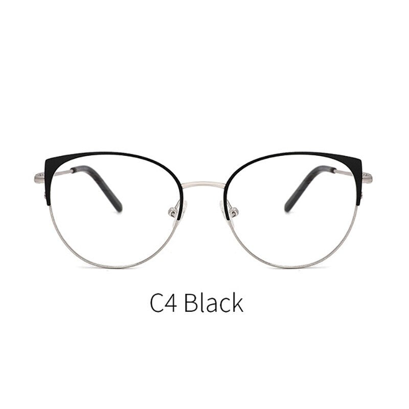CCSpace Unisex Full Rim Round Cat Eye Alloy Frame Eyeglasses 49246 Full Rim CCspace C4Black  