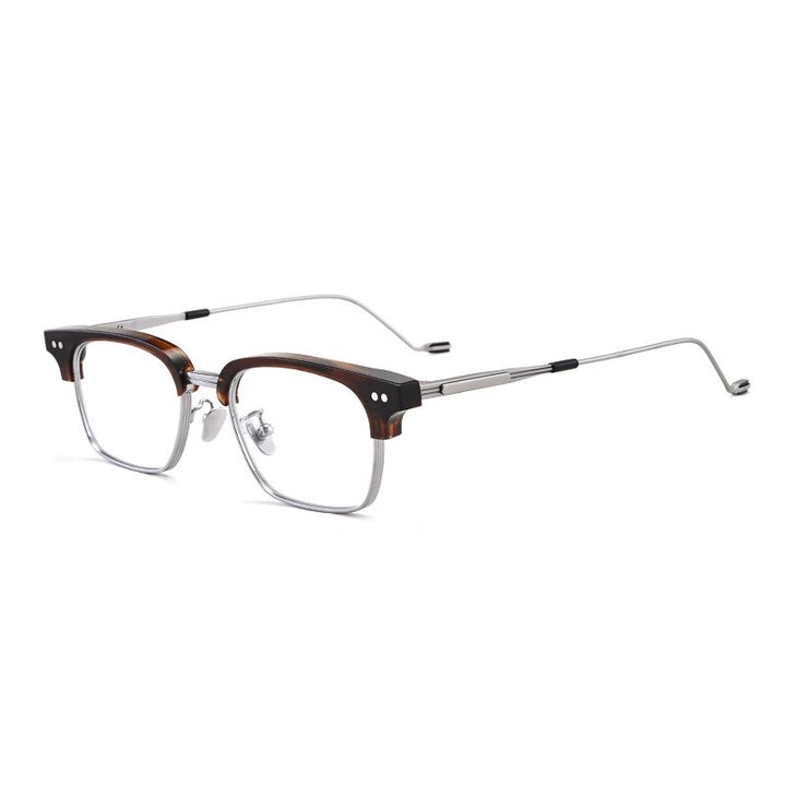 Aissuarvey Acetate Titanium Full Horn Rim Rectangle Frame Eyeglasses Frame Aissuarvey Eyeglasses Tortoise silver  