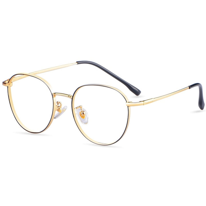 Yimaruili Unisex Full Rim β Titanium Round Frame Eyeglasses 80047 Full Rim Yimaruili Eyeglasses Black Gold  