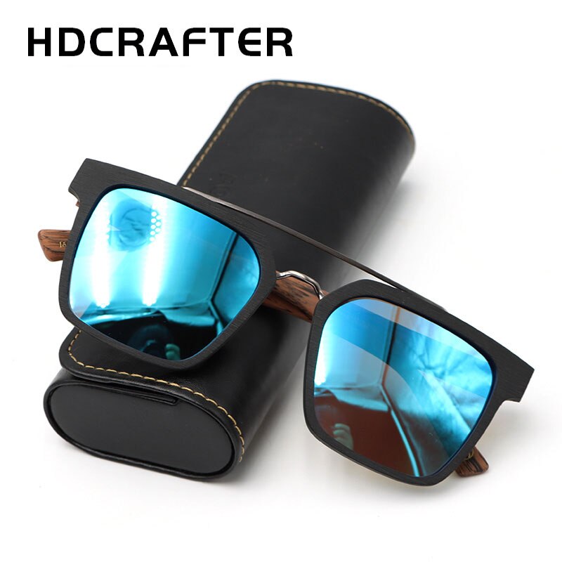 Hdcrafter Men's Full Rim Double Bridge Square Frame Polarized Wood Sunglasses Ps7050 Sunglasses HdCrafter Sunglasses   