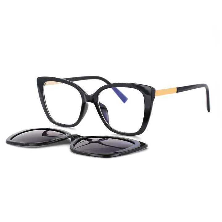 CCSpace Unisex Full Rim Square Cat Eye Tr 90 Titanium Frame Eyeglasses Clip On Sunglasses 53547 Clip On Sunglasses CCspace black  