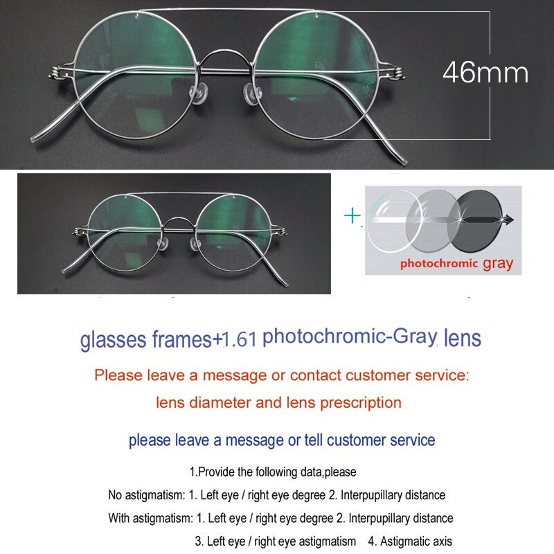 Unisex Handcrafted Steel Round Double Bridge Frame Eyeglasses Customizable Lenses Frame Yujo Photosensitive gray China 