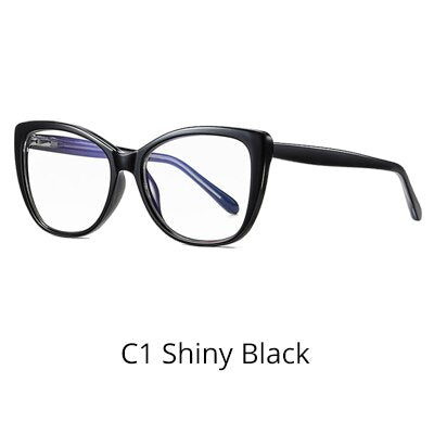 Ralferty Women's Eyeglasses Tr90 Anti Blue Light Cat Eye D2005-1 Anti Blue Ralferty C1 Shiny Black  