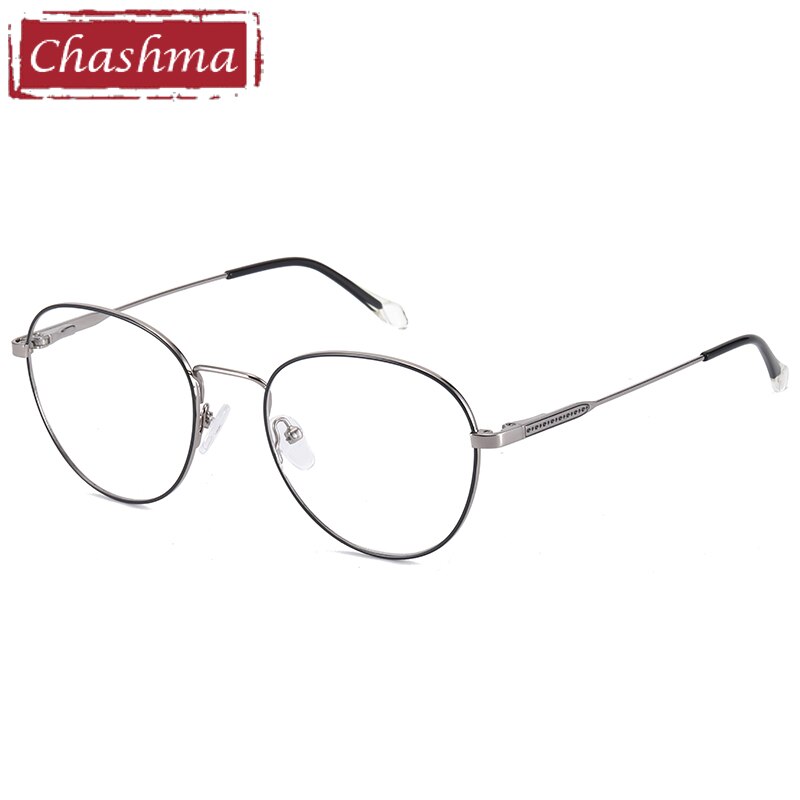 Unisex Spring Hinge Oval Alloy Frame Eyeglasses 1041 Frame Chashma Silver Black  