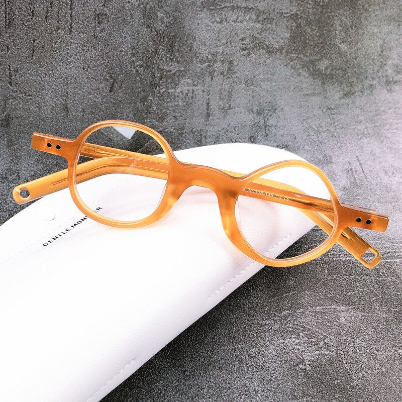 Muzz Men's Full Rim Asymmetric Square Circle Acetate Handcrafted Frame Eyeglasses S98209 Full Rim Muzz Orange  