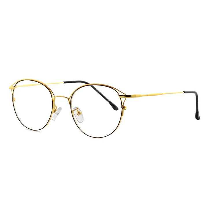 Women's Alloy Eyeglasses Round Cat Eye Frame Frame Bolluzzy Black golden  