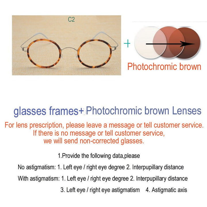 Unisex Handcrafted Customizable Lens Titanium Alloy Round Frame Eyeglasses Frame Yujo brown Lenses C2 China 