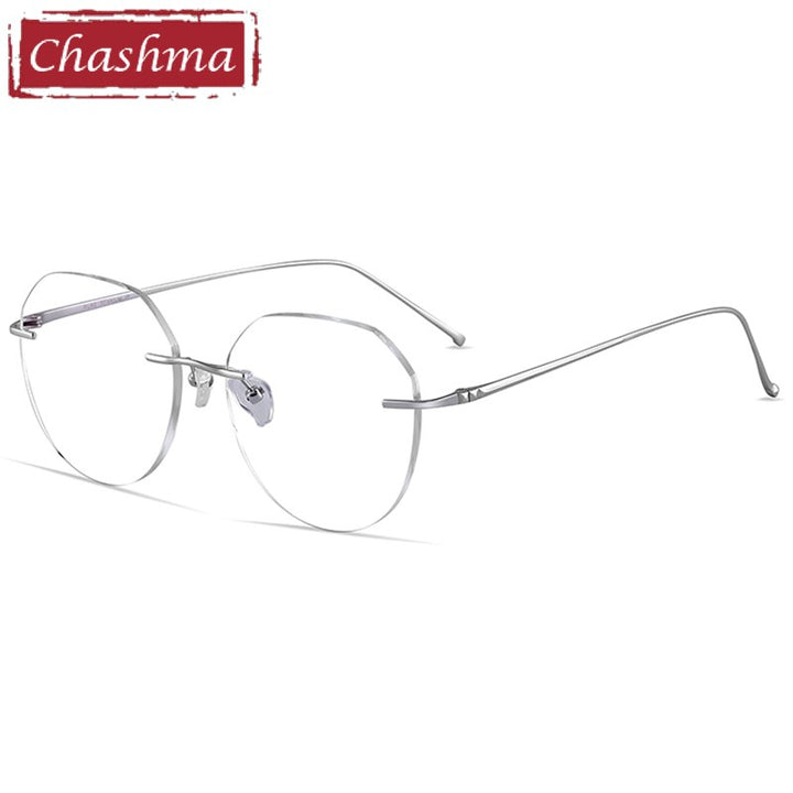 Unisex Oval Rimless Titanium Frame Tinted Lens Eyeglasses 3306-7090 Rimless Chashma Silver  