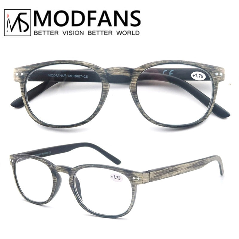 Modfans Round Reading Glasses Women Men Wood Pattern Frame Eyeglasses Light Diopter Sight Magnifier Reading Glasses Modfans   