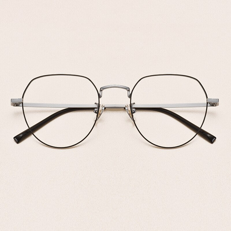Yimaruili Unisex Full Rim Round Titanium Frame Eyeglasses 1901 Full Rim Yimaruili Eyeglasses Black Silver  