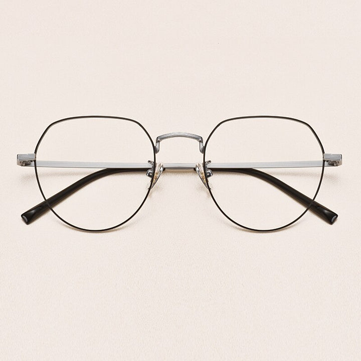 Yimaruili Unisex Full Rim Round Titanium Frame Eyeglasses 1901 Full Rim Yimaruili Eyeglasses Black Silver  