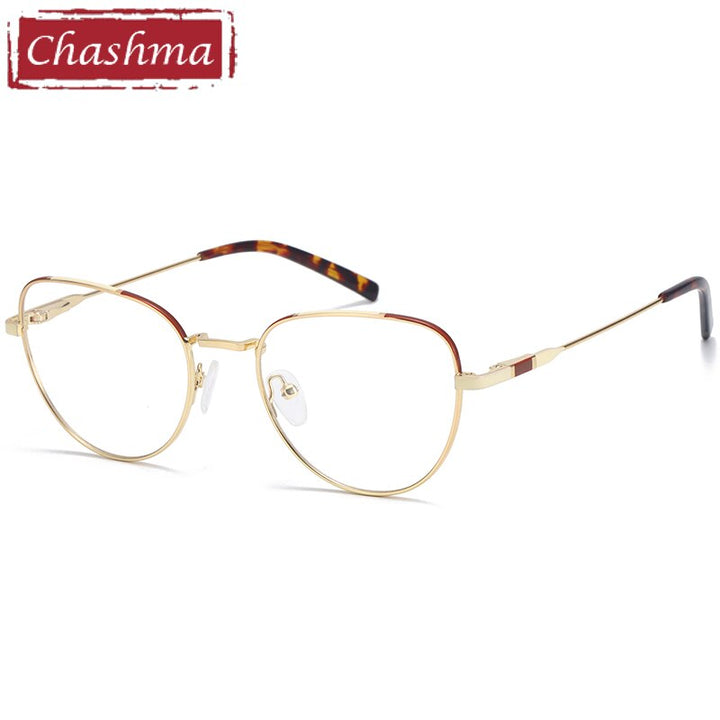 Women's Stainless Steel Cat Eye Gold Frame Spring Hinge Eyeglasses 4120 Frame Chashma Default Title  