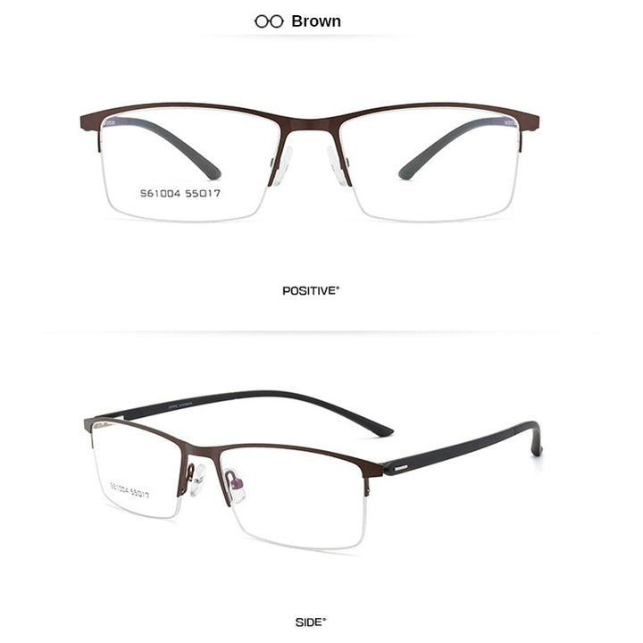 Men's Eyeglasses Business Half Rim Metal Alloy S61004 Semi Rim Gmei Optical Brown  