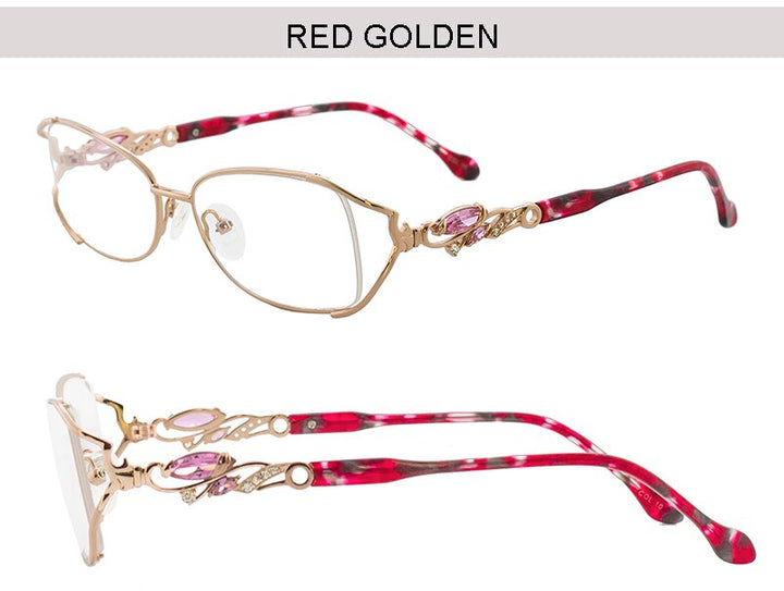 Aissuarvey Women's Full Rim Alloy Acetate Frame Eyeglasses Rhinestones As75045 Full Rim Aissuarvey Eyeglasses Red golden *HERE SOON*  